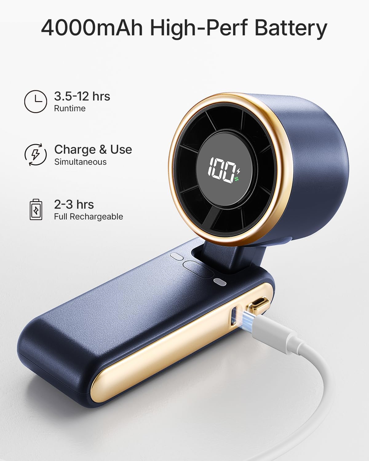 Portable Handheld Turbo Fan - 5 Speed Rechargeable Mini Fan