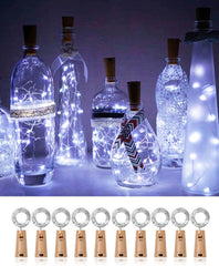 10 Pack Wine Bottle Lights with Cork, 2M 20 LED Cold White Cork Lights for Christmas, Halloween