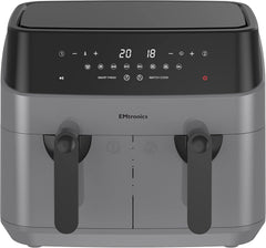 9L Dual Air Fryer XXL – 8 Presets, Oil-Free Healthy Cooking, Easy-Clean Metal Interior, 99-Min Timer – Grey