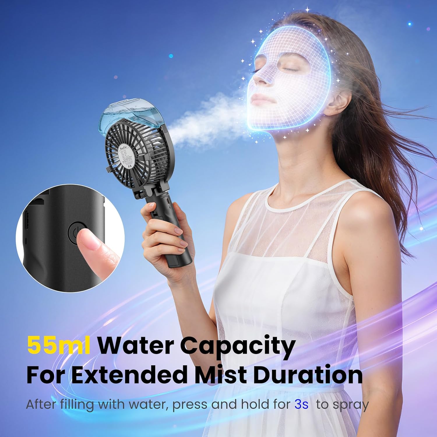 HandFan Hand Fan Water Cooling Battery Fan USB Battery Operated 3 Levels Mini Table Fan 2-in-1 with Laptop Multi Port Socket for Travel and Home