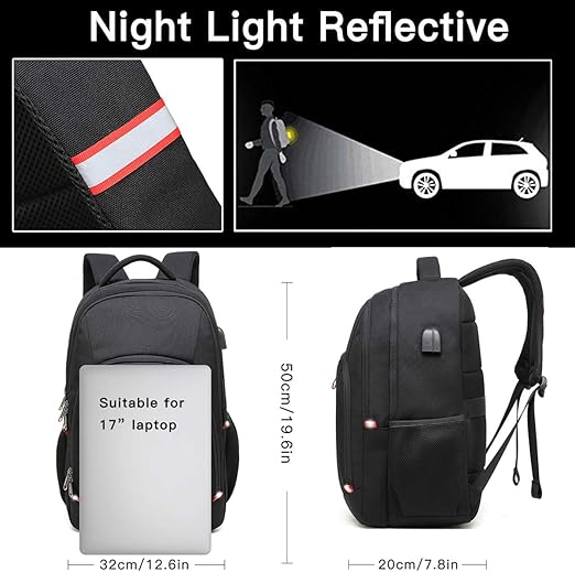 Extra Large Anti-Theft Laptop Backpack with USB Charging Port for Travel & Work