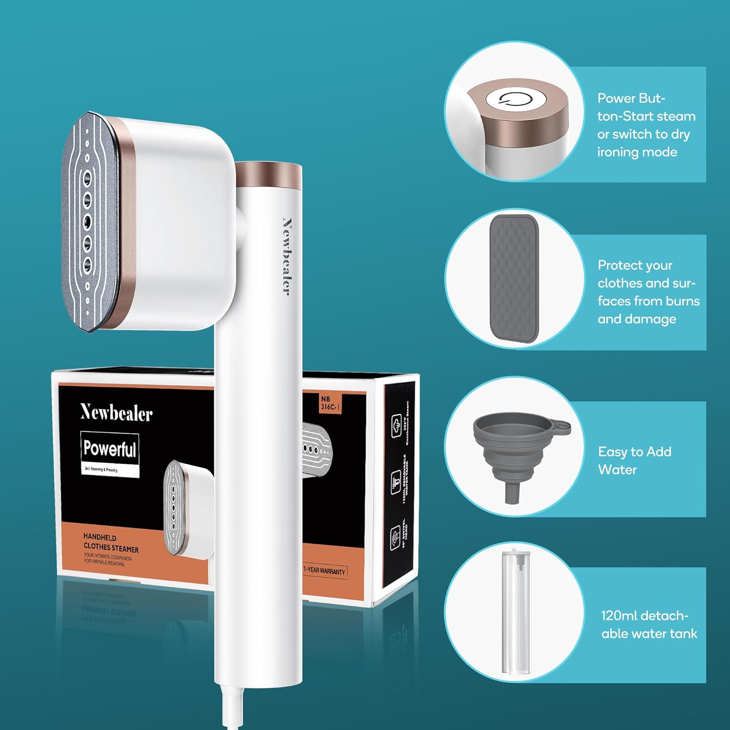 2-in-1 Garment Steamer 1200W Fast Heat 20s