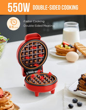 Blazant Mini Waffle Maker – 4 Inch Nonstick Compact Waffle Iron, 550W, Portable Breakfast Chaffle & Snack Maker, Red