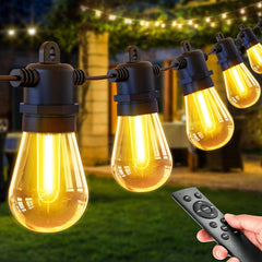 Outdoor Festoon Lights Mains Powered - 100ft/30m Outside String Lights 30+2 S14 LED Dimmable Bulbs with Remote, IP65 Waterproof for Patio Gazebo Pergola Garden Backyard