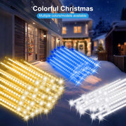 Blue Meteor Shower Christmas Lights Outdoor 576 LED 16 Tubes
