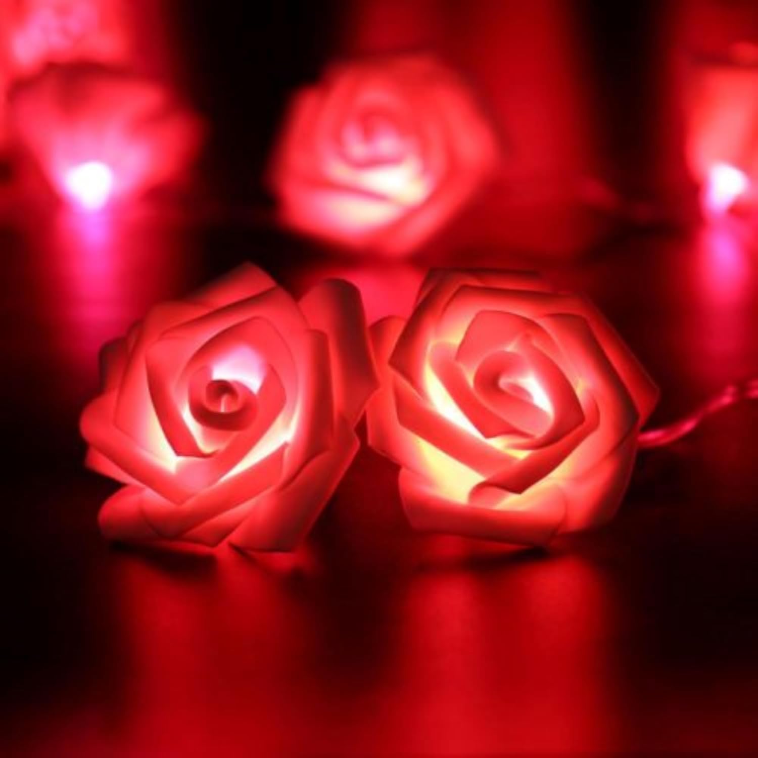 LED Rose Fairy String Lights, 8 Red Foam Roses, 1.45m Battery Operated Warm Light for Indoor Décor