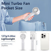 Handheld Fan, Mini Alloy Metal Personal Fan, USB Rechargeable High-Speed 16H Lasting Battery 4 Adjustable Speeds Portable Turbo Fan, Small Pocket Hand Fan for Travel, Summer Gift (White)