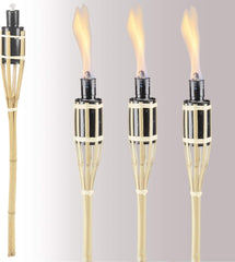 Black Bamboo Torch Lights for Outdoor Garden Patio, 2 ft Height, Burns for 4-5 Hours, Oil or Paraffin Fueled (Set of 6)