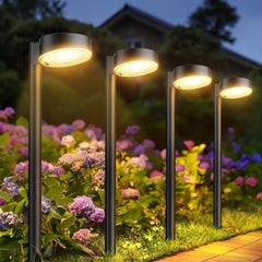 4 Pack Super Bright Solar Garden Lights with 12 LEDs and Auto On/Off, Up to 12 Hrs Solar Pathway Lights Outdoor Garden Ornaments for Yard Patio Pathway Decorations