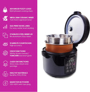 Yum Asia Kumo YumCarb Rice Cooker with Ceramic Bowl – 5.5 Cup (1L), Fuzzy Logic, 8 Cooking Functions – Dark Stainless Steel
