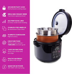 Yum Asia Kumo YumCarb Rice Cooker with Ceramic Bowl – 5.5 Cup (1L), Fuzzy Logic, 8 Cooking Functions – Dark Stainless Steel