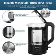 GABERLEE Electric Kettle 1.7L Glass Quiet Boil, 3000W Fast Heat, LED, Keep Warm