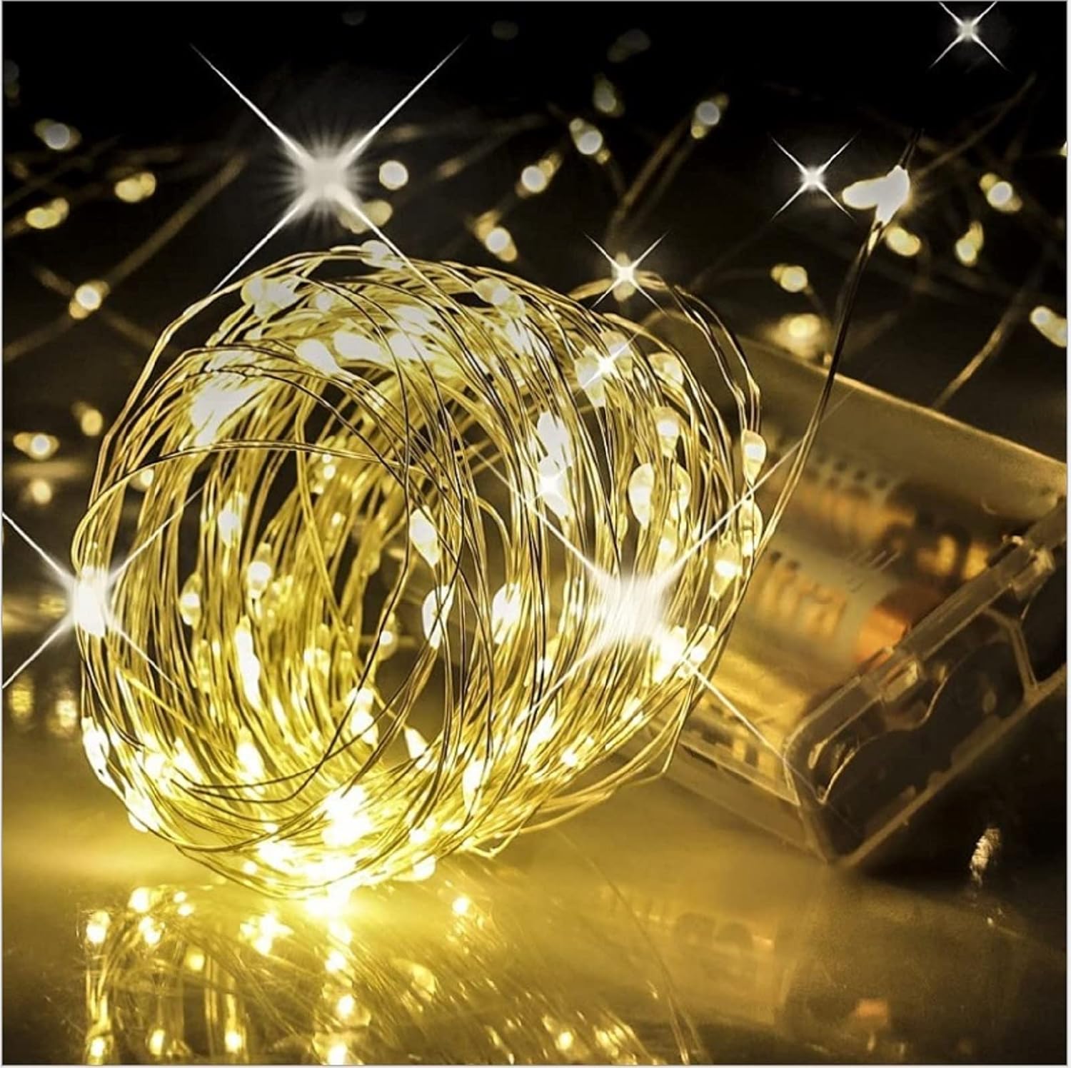 Battery Operated Fairy Lights – 100 LED Waterproof 33Ft Copper Wire with 8 Modes for Bedroom, (Warm)