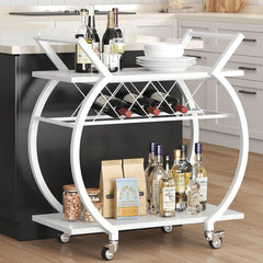LVB 2-Tier White Drinks Trolley – Modern Rolling Bar Cart with Shelves & Wine Rack