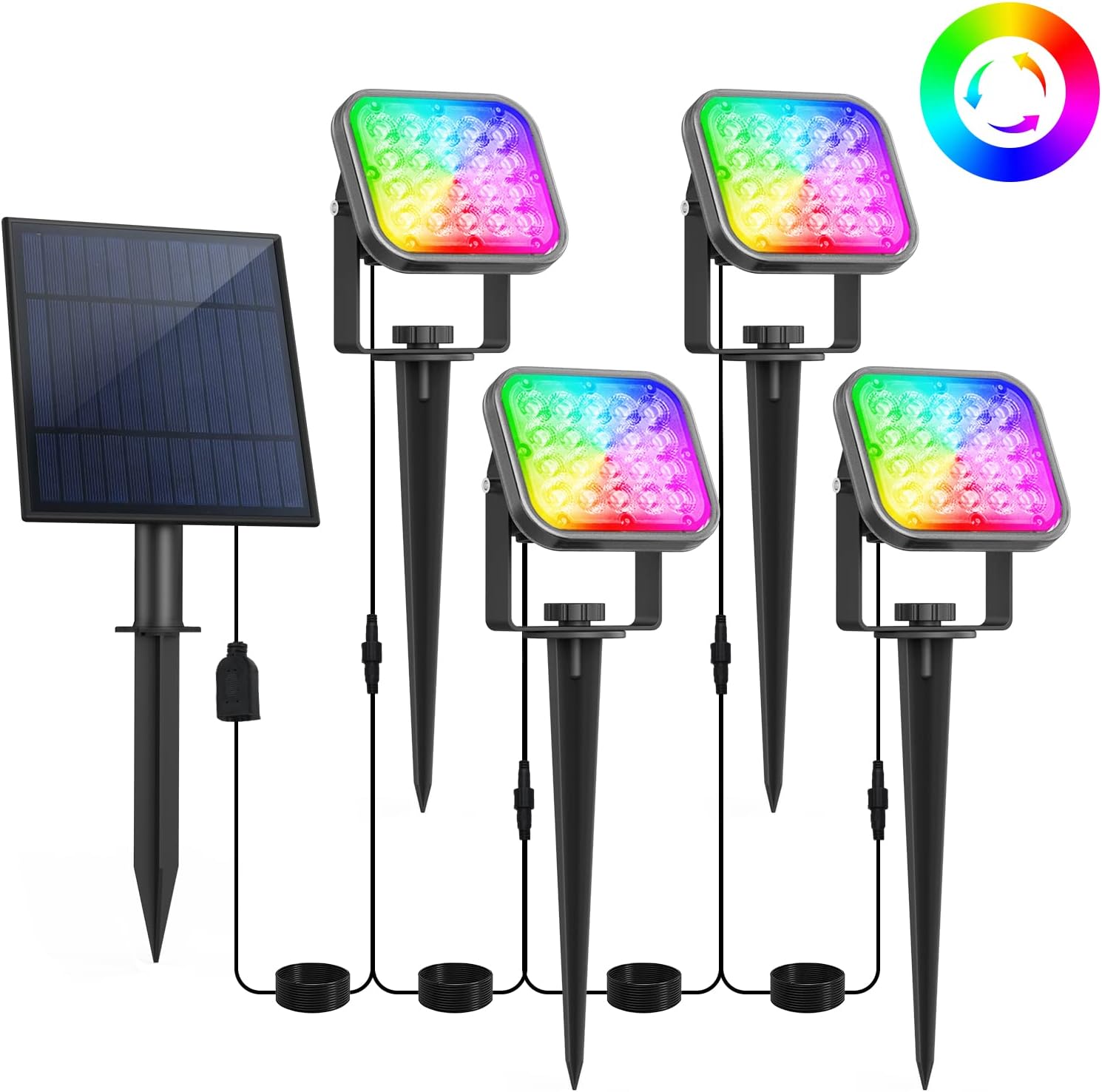 Solar Spotlights Color Changing, 4 in 1 Solar RGB Solar Lights Outdoor Waterproof Auto ON/Off Solar Garden Pond Lights Solar Wall Lights for Yard, Pathway, Driveway, Pool Area(RGB)