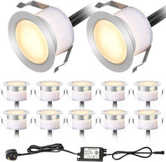 Warm White Led Decking Lights Outdoor Waterproof IP67 Ø31MM 12V, Led Plinth Light Kits for Terrace, Patio, Path, Wall, Garden, Decoration, Lot of 12