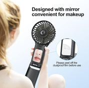Handheld Fan, USB Rechargeable Mini Portable Fan, Personal Small Silent Hand Fan 4 Speeds with Mirror, Battery Operated Table Desk Fan for Office Outdoor Home Travel (Black)