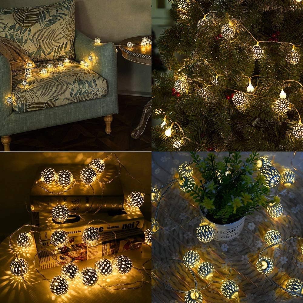 Globe String Lights – 3M, 20 LEDs, Moroccan Hanging Lights, USB Plug with 8 Lighting Modes and Remote Control for Christmas, Indoor, and Party Decorations