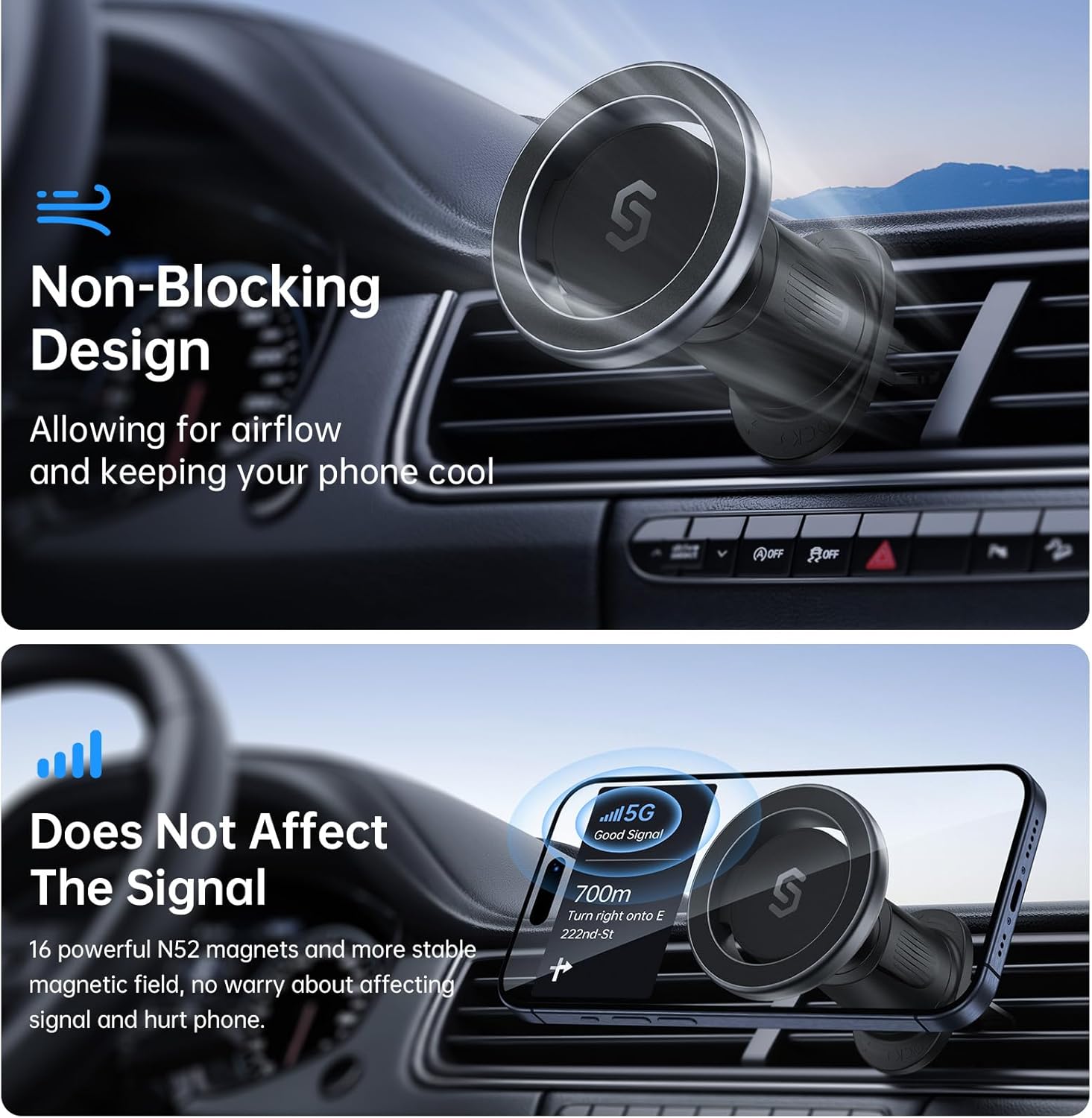 SYNCWIRE MagSafe Car Mount Black – Rotatable Magnetic Phone Holder