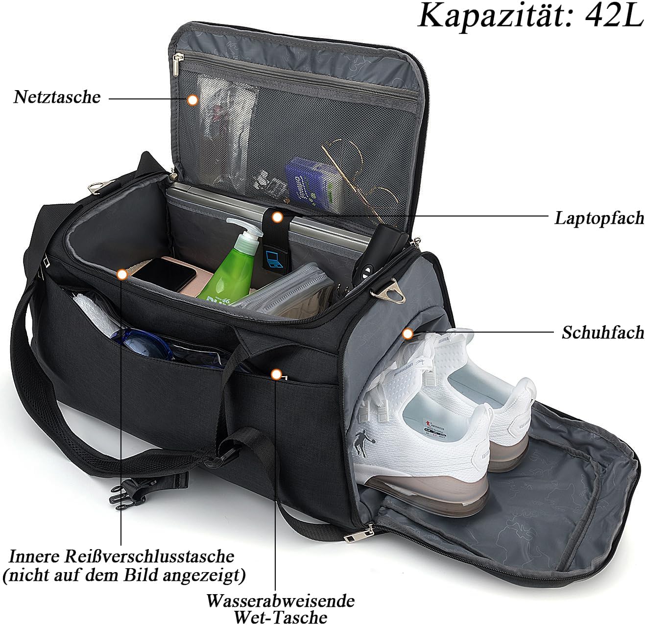 42L Waterproof Gym Duffel Bag with Shoe Compartment, Wet Pocket & Lock – Unisex