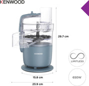 MultiPro Go FDP22.130GY Compact Food Processor – 650W – 1.3L Bowl, Express Serve, Knife Blade, 4mm Slicing & Grating Disk – Grey