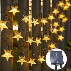 Solar String Lights Outdoor, 32ft with 80 LEDs, Solar Powered Star Lights, 8 Modes, Waterproof for Gardens, Patio, Landscape, and Xmas Tree Decorations (Multi-Coloured)