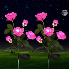 2-Pack Solar Rose Lights - Outdoor LED Garden Stake Lamps with 10 Pink Rose Lights, Waterproof Solar-Powered Landscape Lighting for Fence, Patio, Yard, Pathway, and Christmas Decor