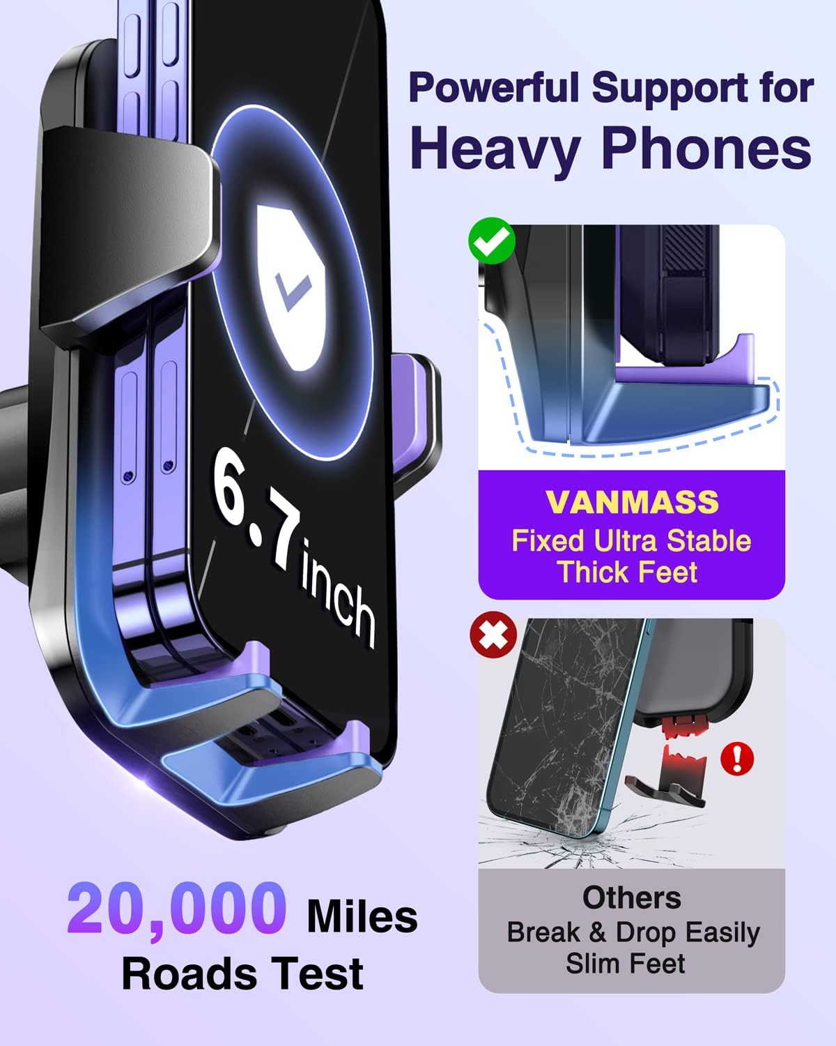 VANMASS Car Phone Holder 2025 – Black, 85+ LBS Strong Suction, Rotatable Mount