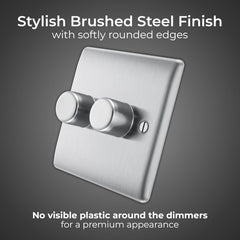 Intelligent Double Wall Dimmer Switch 200W, 2 Way, Brushed Steel