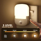 Plug-in LED Night Light with Dusk-to-Dawn & Motion Sensor, Adjustable Brightness, 3000K Warm White, 1W, 1 Pack