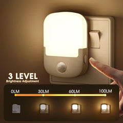 Plug-in LED Night Light with Dusk-to-Dawn & Motion Sensor, Adjustable Brightness, 3000K Warm White, 1W, 1 Pack