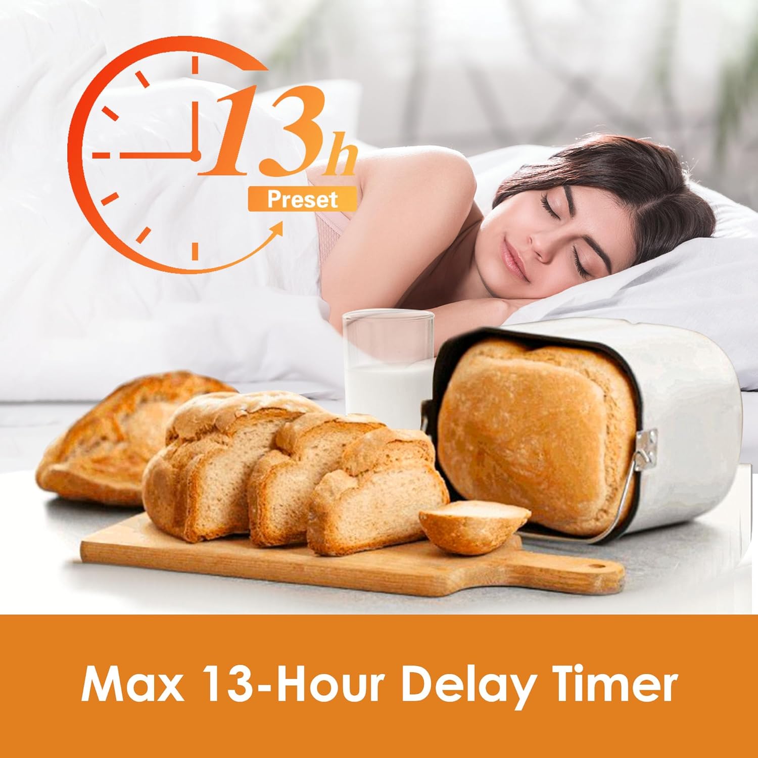 12-in-1 Bread Maker with Gluten-Free Setting & Auto Nut Dispenser – Nonstick Pan, 2 Loaf Sizes, 13H Delay Timer – White