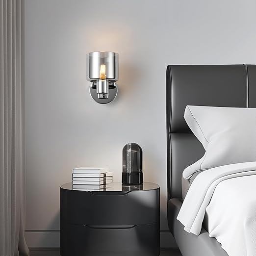 Elegant Chrome Wall Light - Modern Design with Smoked Grey Glass Shade