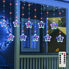 LED Star Curtain Lights 3.5M x 3.5M, Multicoloured Christmas Window Fairy Lights with 8 Flashing Modes, USB + Battery Powered 3D Twinkle Curtain String Lights for Indoor Xmas Party Decor