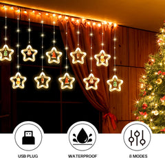 LED Star Curtain Lights 3.5M x 3.5M, 3D Christmas Window Fairy Lights with 8 Flashing Modes, USB & Battery Powered Twinkle String Lights for Indoor Xmas Party Decorations