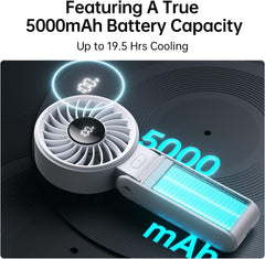 JISULIFE Handheld Fan Life7 – Ultimate Flexibility: High-Power Motor, LED Display, 5000mAh Rechargeable, 5-Speed, Foldable Design, 3-IN-1 Portable Hand/Desk/Neck Fan for Travel, Gift for Women (Grey)