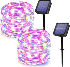 [2 Pack] Solar Fairy Lights Outdoor,2x14M 120 LED Garden Lights Solar Powered Waterproof, 8 Modes Decorative Solar String Lights for Trees, Garden, Patio, Yard, Party (Colorful)