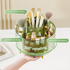 360° Rotating Makeup Organizer with 5 Compartments – Brush & Skincare Holder for Vanity