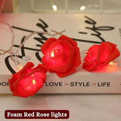 LED Rose Fairy String Lights, 8 Red Foam Roses, 1.45m Battery Operated Warm Light for Indoor Décor