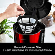 Filter Coffee Machine with Pour Over Technology, 10 Cup Capacity, Aroma Blender, Fast Brew, Anti Drip, Keep Warm Function, Easy Clean Reusable Filter, Red & Black
