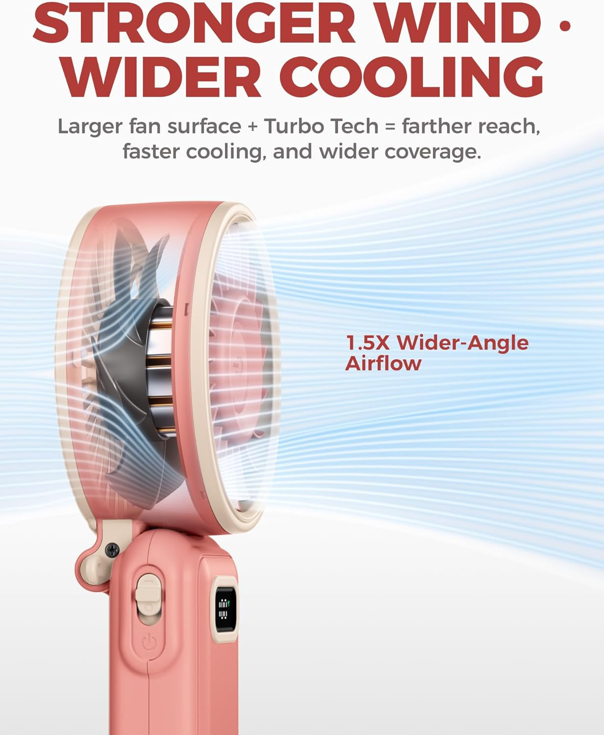 Diveblues Portable Turbo Fan, Handheld Fan 3-in-1 Neck Desk Foldable Design with Stepless Speed Control, Digital Display, USB-C Rechargeable, Up to 12H Cooling for Travel & Outdoor