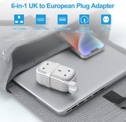 UK to US Plug Adapter with 1.5M Extension Cable, 2 Way Outlets, 3 USB Ports & Retractable USB-C Cable – Type B Travel Adaptor