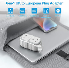 UK to US Plug Adapter with 1.5M Extension Cable, 2 Way Outlets, 3 USB Ports & Retractable USB-C Cable – Type B Travel Adaptor