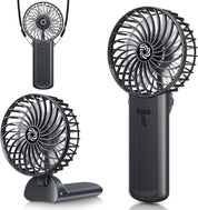 Hand Held Fan, Portable Handheld USB Rechargeable Fans with 4 Speeds, Personal Battery Powered Mini Desk Desktop Fan, Small Electric Hand Fan Folding for Home Office Indoor Outdoor Travel (Black)