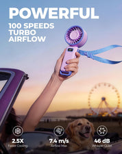 Diveblues Portable Turbo Fan, Handheld Fan 3-in-1 Neck Desk Foldable Design with Stepless Speed Control, Digital Display, USB-C Rechargeable, Up to 12H Cooling for Travel & Outdoor