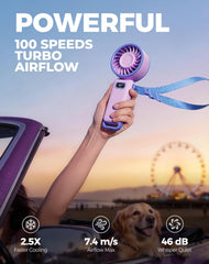 Diveblues Portable Turbo Fan, Handheld Fan 3-in-1 Neck Desk Foldable Design with Stepless Speed Control, Digital Display, USB-C Rechargeable, Up to 12H Cooling for Travel & Outdoor