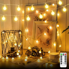 JXLEDAYY 13 M 100 LED Fairy Lights Outdoor IP44 Waterproof Globe String Lights Warm White 2700K Battery Operated Christmas Lights with Remote 8 Modes