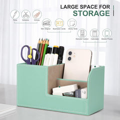 PU Leather Desk Organiser Pen Holder – Office Pencil Box & Accessory Storage, Mint Green