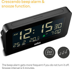 Digital Alarm Clock with Date, Month, Temperature, Negative LCD & Crescendo Beep