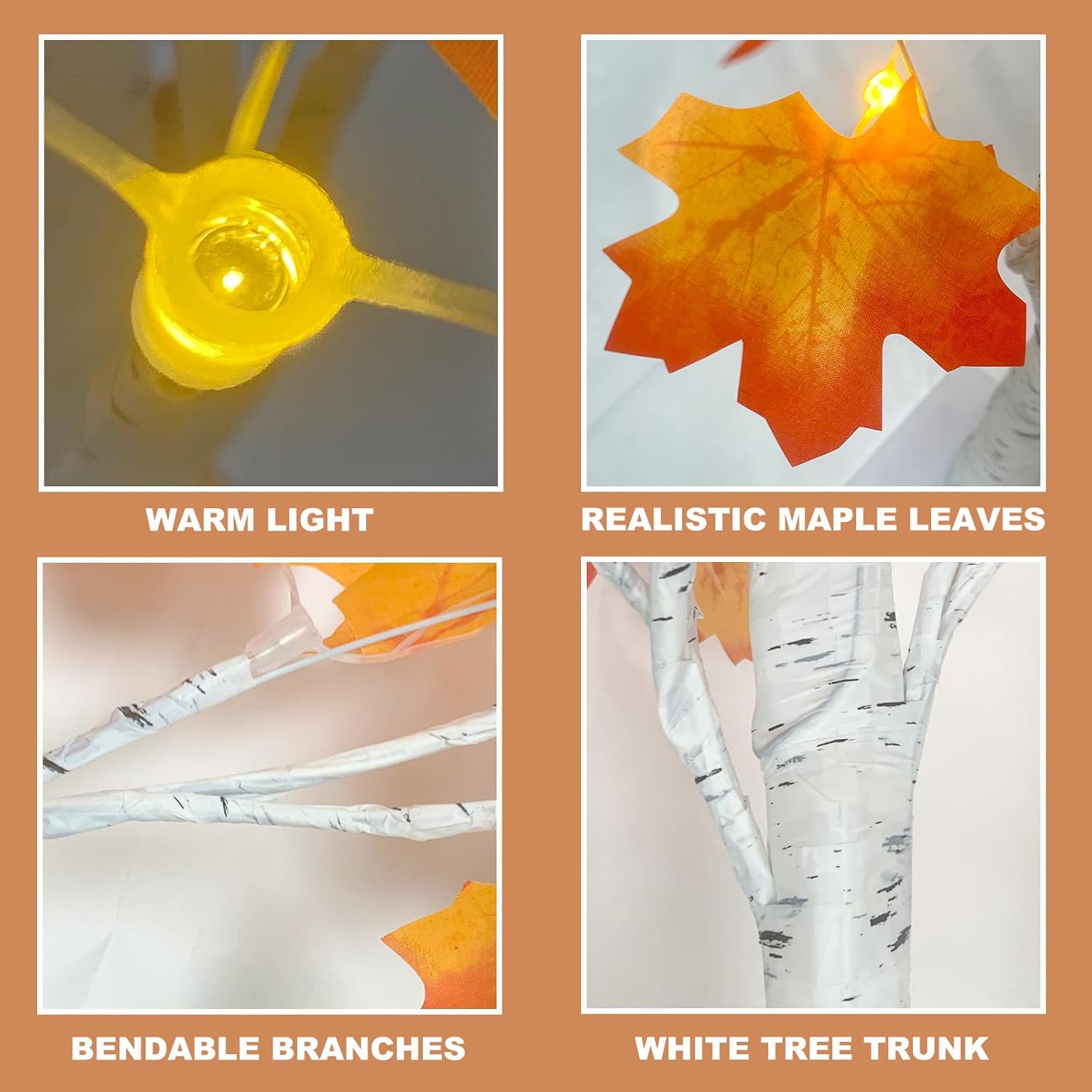 LED Maple Tree Table Lamp with 24 LEDs, USB or Battery Powered Decorative Tree Light for Autumn and Christmas Home Décor